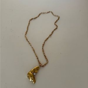 10k yellow gold freeform nugget diamond pendant necklace,